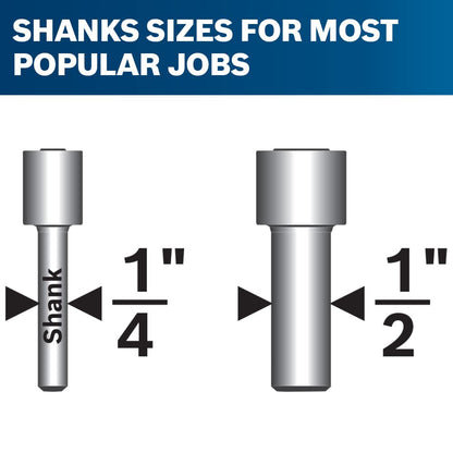 BOSCH RBS010 10-Piece 1/2 in. and 1/4 in. Shank Carbide-Tipped All-Purpose Professional Router Bits Assorted Set with Case for Applications in Straight, Trimming, Decorative Edging, Dovetail Joinery