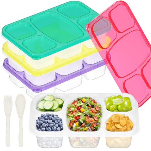 4 Pack Bento Lunch Box 5 Compartment Containers Reusable