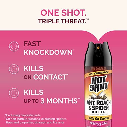 Hot Shot Ant, Roach And Spider Killer 2-17.5 Ounce Aerosol Cans, Fresh Floral Scent, Twin Pack