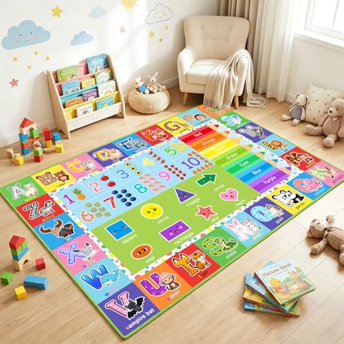 Alphabet Numbers Animals Kids Learning Rug