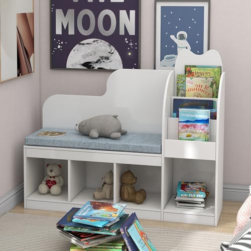 Kids Reading Nook Bench with Bookshelf and Storage