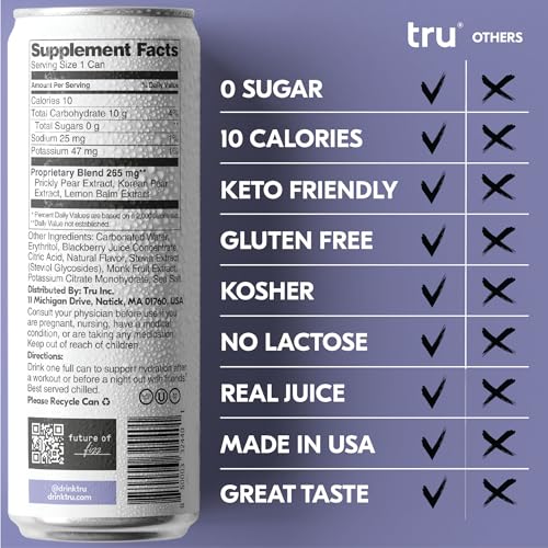 Tru Rescue Seltzer, Hydration Detox Drinks with Electrolytes, Blackberry Fruit Juice Flavored Sparkling Water, Caffeine Free, Kosher, Gluten Free, Vegan, Low Calories, No Sugar Added Beverages, 12oz (Pack of 12)