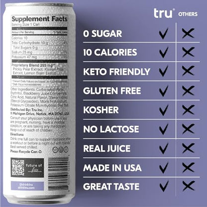 Tru Rescue Seltzer, Hydration Detox Drinks with Electrolytes, Blackberry Fruit Juice Flavored Sparkling Water, Caffeine Free, Kosher, Gluten Free, Vegan, Low Calories, No Sugar Added Beverages, 12oz (Pack of 12)