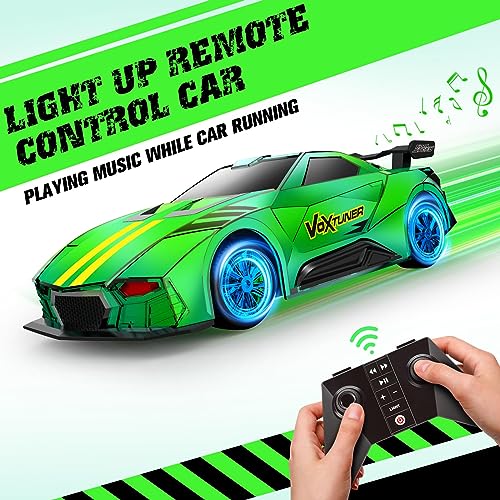 AEROQUEST RC Car Bluetooth 2.4GHz Remote Control 360 ° Lights Toy Cars with Music Player for Ages 6-12 Kids Boys Girls Birthday Gifts Green