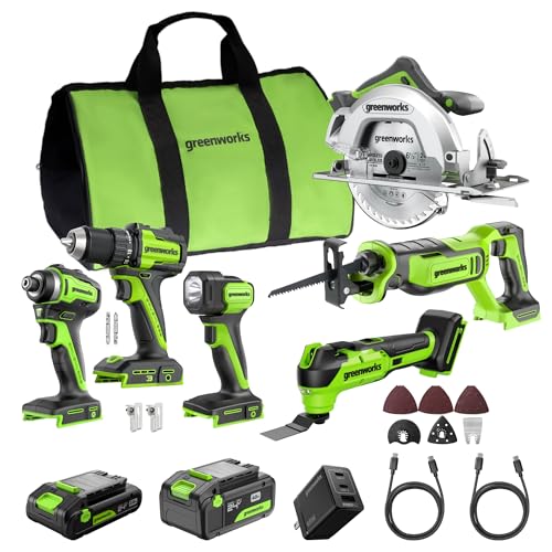 6 Tool Greenworks 24V Cordless Power Tool Combo Kit