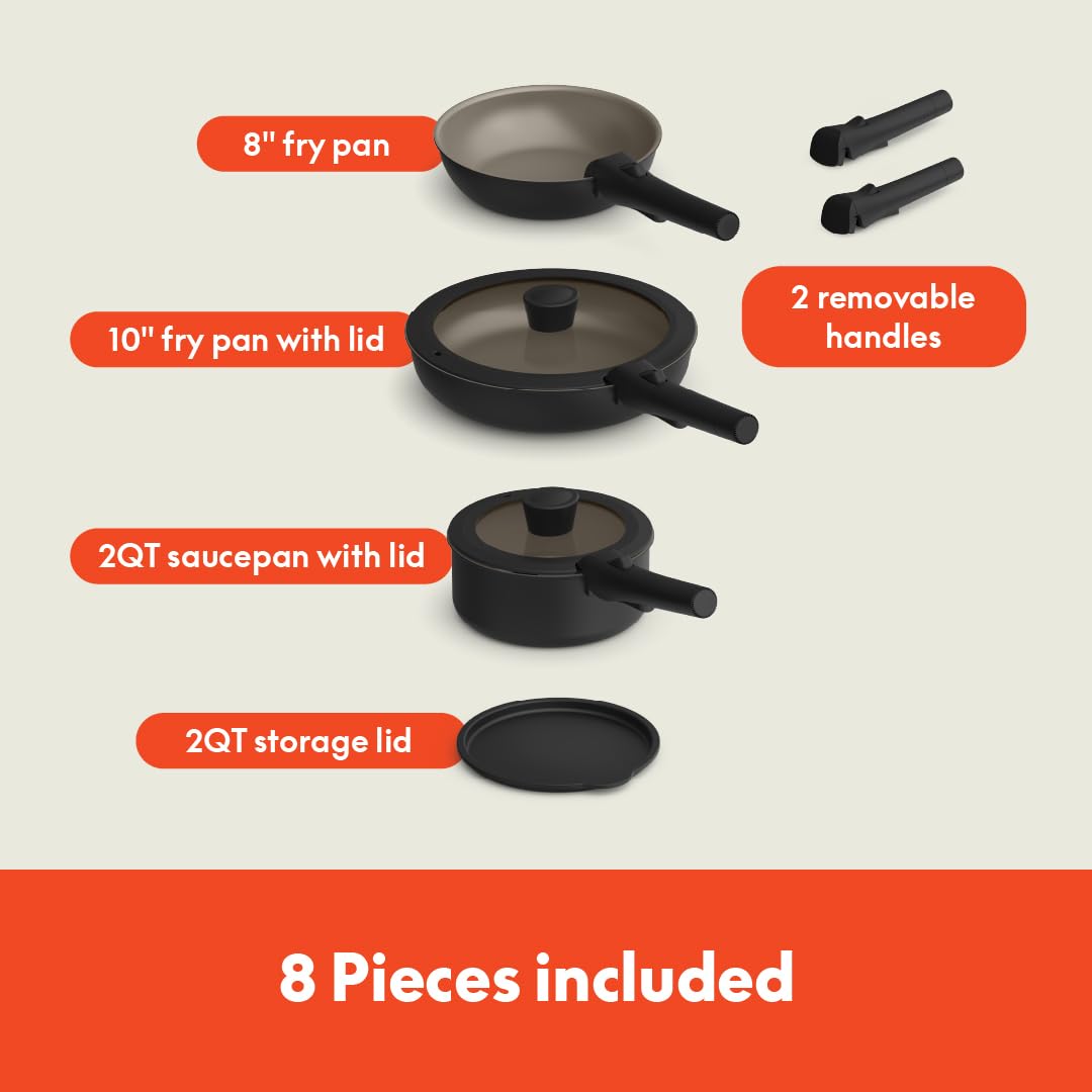 8-Piece BELLA Nonstick Cookware Set with Glass Lids