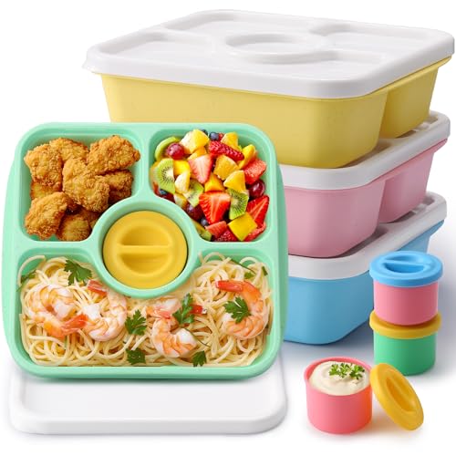 4 Pack Divided Bento Lunch Containers with Lids