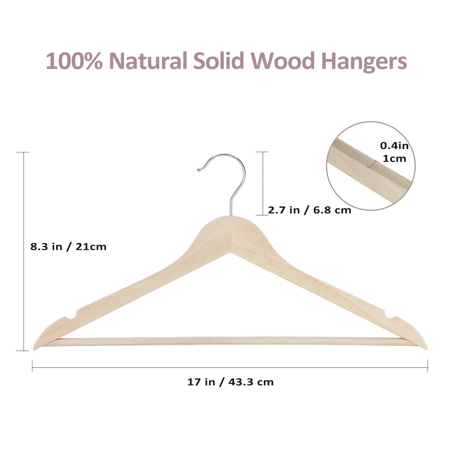 Wooden Coat Hangers 30 Pack with Swivel Hooks