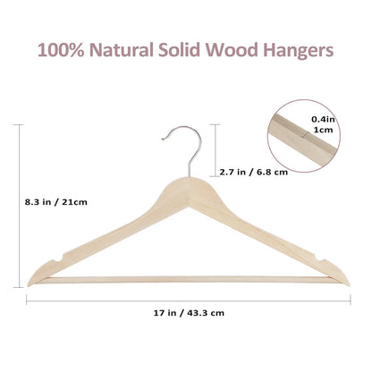 Wooden Coat Hangers 30 Pack with Swivel Hooks