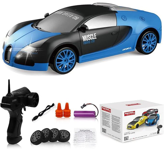 Remote Control Car RC Drift Car 2.4GHz 1:24 Scale 4WD High Speed RC Cars Vehicle with LED Lights Batteries and Drifting Tires Racing Sport Toy Cars for Adults Boys Girls Kids Gift