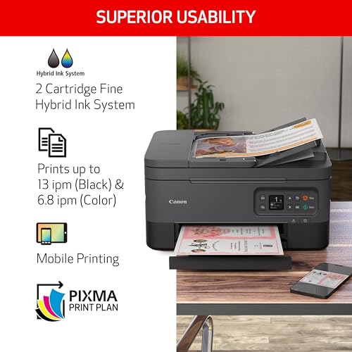 Canon PIXMA TR7020a All-in-One Wireless Color Inkjet Printer, with Duplex Printing, Mobile Printing, and Auto Document Feeder, Black, Works with Alexa