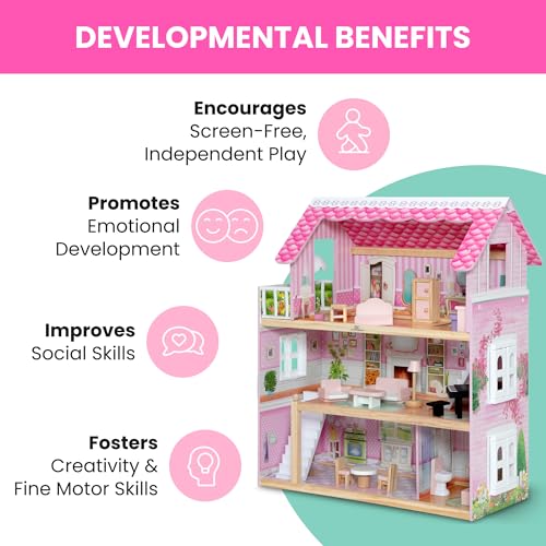 Delta Children Little Gem Dollhouse - 3-Story Dollhouse with 4 Rooms - Includes 16 Accessories - Fits 5-inch Dolls - Pretend Play Dream Gift for Ages 3+