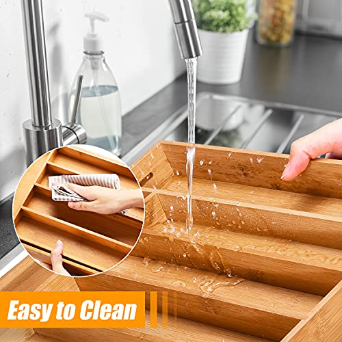 Bellsal Silverware Organizer Kitchen Drawer Organizer Expandable Bamboo Utensil Holder Cutlery Tray for Kitchen Utensil and Flatware Bedroom Office