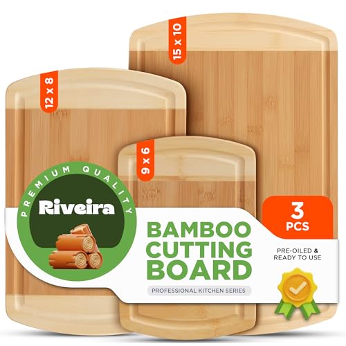 3 Piece Bamboo Wood Cutting Board Set