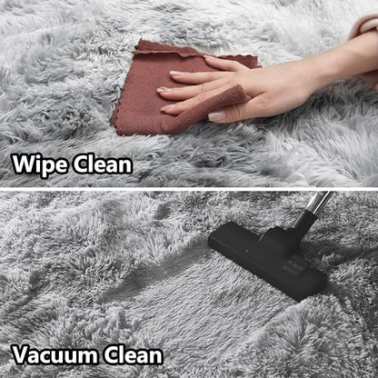 Awaytail Fluffy Rug Non Slip 4x6 Feet, Grey Tie-dye Soft Rugs for Bedroom, Light Grey Super Soft Plush Rug for Living Room