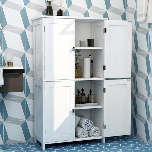 Freestanding 2-Tier Bathroom Storage Cabinet with Doors