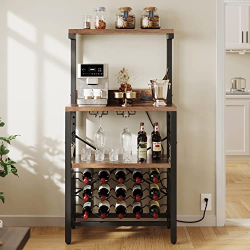 Kitchen Baker’s Rack with Wine Rack and Outlet