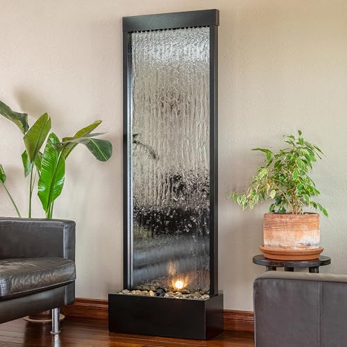 Alpine Corporation Mirror Waterfall Fountain with Stones and Lights - Zen Indoor/Outdoor Decor for Office, Living Room, Patio, Entryway - 72 Inches