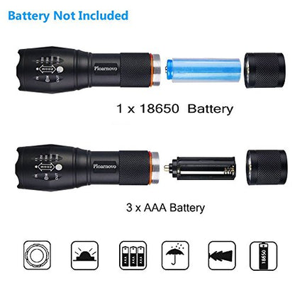 Ploarnovo 2 Pack Tactical Flashlight 2000 Lumens LED with Adjustable Focus and 5 Light Modes for Camping Hiking Emergency, Hurricane, Power Outage,Gift-Giving