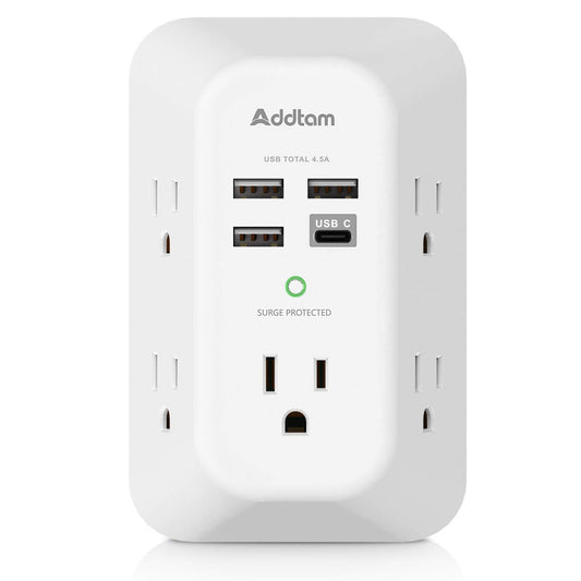 Addtam 5-Outlet USB Wall Charger Power Strip