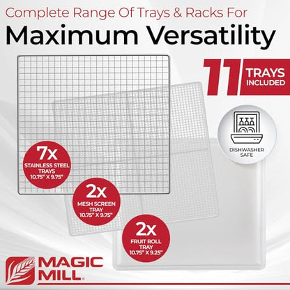 Magic Mill Pro Food Dehydrator Machine | 7 Stainless Steel Trays | Dryer for Jerky, Dog Treats, Herb, Meat, Beef, Fruit | Keep Warm Function, Digital Timer and Temperature Control, ETL Approved