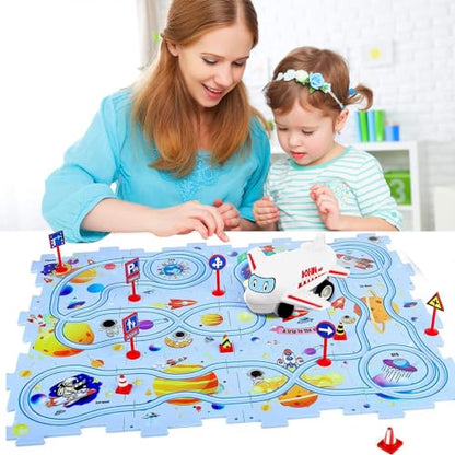 Floor Puzzles for Kids, Puzzle Track Car Play Set, Educational Montessori Toys for 3 4 5 6 Year Old Boys, 3 4 5 6 Year Old Boy Birthday Gift(Universe)