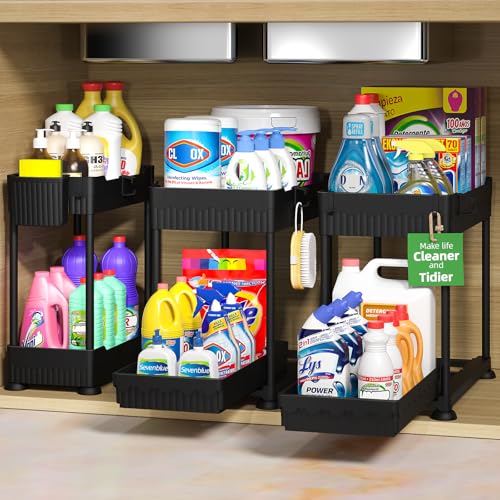 3 Pack Under Sink 2-Tier Sliding Organizers