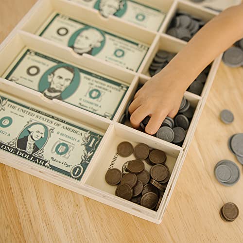 Melissa & Doug Play Money Set - Educational Toy With Paper Bills and Plastic Coins (50 of Each Denomination) and Wooden Cash Drawer for Storage