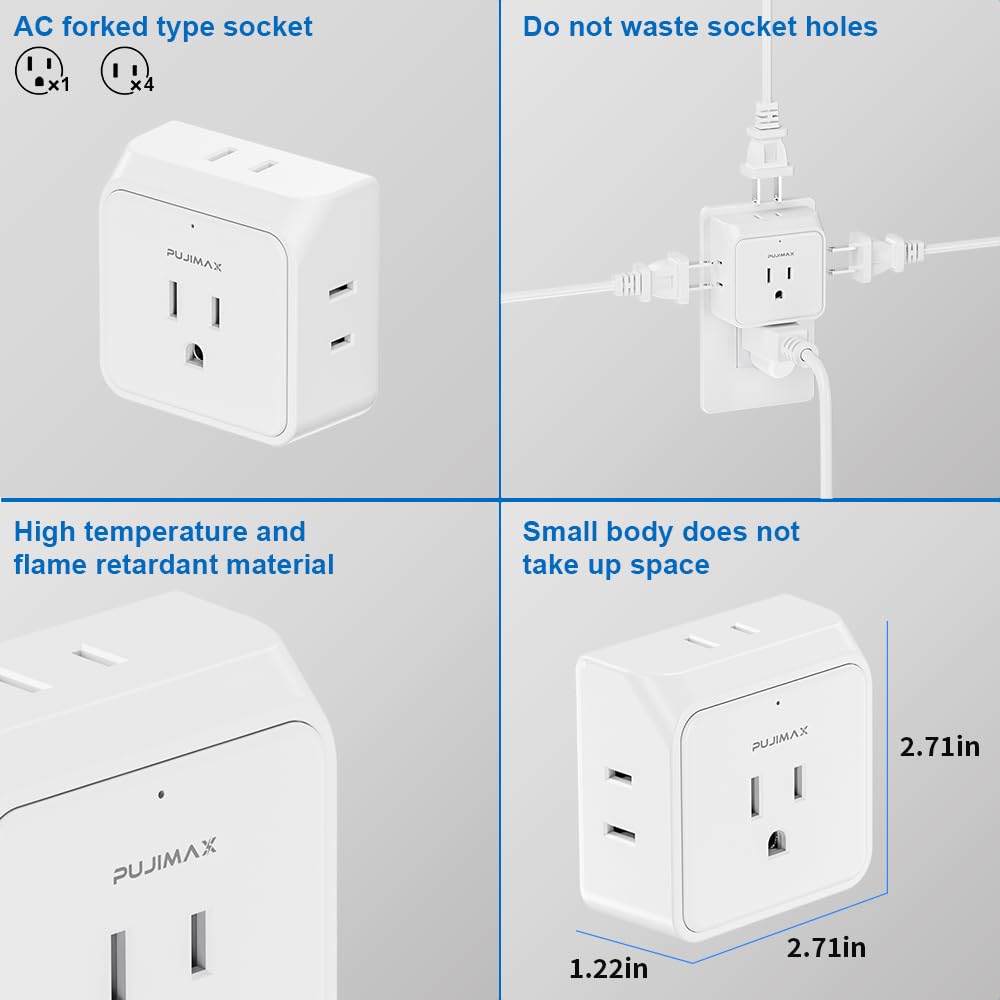 Multi Plug Outlet Extender,Portable Travel Adapter with 5 Outlet Splitter Wall Outlet for Office and Home Appliance ect