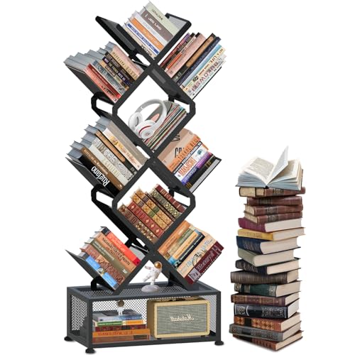 9 Tier Folding Tree Bookshelf with Storage Cabinet