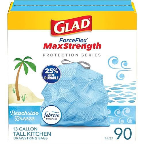 Glad Trash Bags, ForceFlexPlus 13-Gallon Tall Kitchen Drawstring Trash Bags 90 Ct