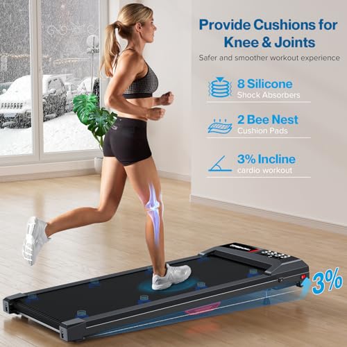 COZYINN Incline Walking Pad Treadmill: 2.5HP Under Desk Walking Pad for Home Office with 300lbs Capacity - Quiet Portable Treadmills with LED Screen Remote Control ZWIFT KINOMAP WELLFIT APP Control