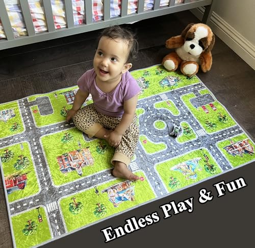 Smooth Haven Kids Play Rug, City Life Playmat, Super Soft Micro Fiber Hypoallergenic Low Pile Rug (27" x 40") Non-Slip Backing, Machine Washable, Educational Road Traffic Play Rug.