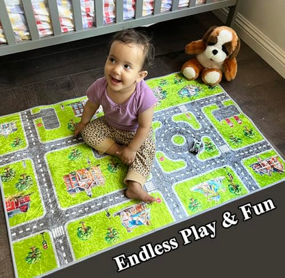 Smooth Haven Kids Play Rug, City Life Playmat, Super Soft Micro Fiber Hypoallergenic Low Pile Rug (27" x 40") Non-Slip Backing, Machine Washable, Educational Road Traffic Play Rug.