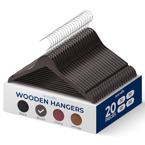 20 Pack Wooden Clothes Hangers with Pants Bar