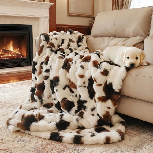 Cow Print Faux Fur Baby Blanket Throw