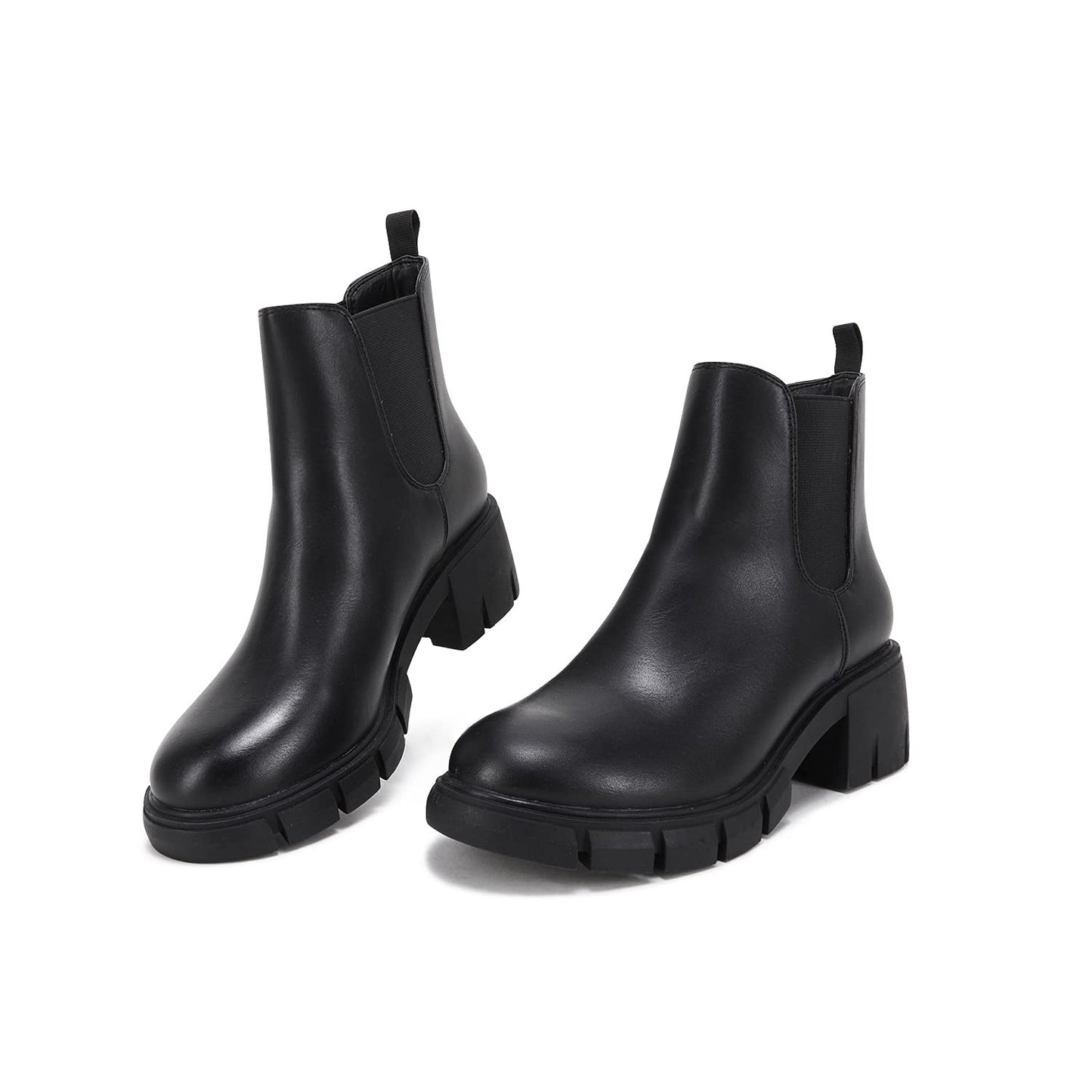 Juliet Holy Womens Lug Sole Platform Ankle Booties Chelsea Slip on Chunky Block Heel Leather Combat Boots 7.5