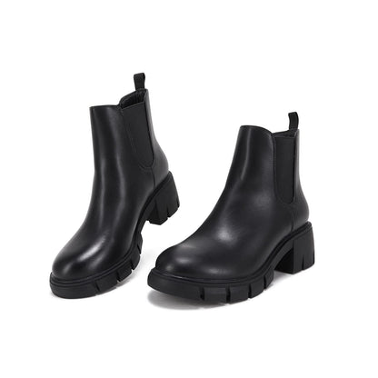 Juliet Holy Womens Lug Sole Platform Ankle Booties Chelsea Slip on Chunky Block Heel Leather Combat Boots 7.5