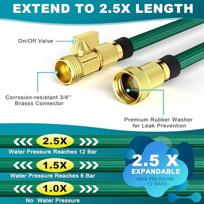 Garden Hose, Gretons Water Hose 100ft Expandable Garden Hose with 10 Function Hose Nozzle, 50 Layers Innovative Nano Rubber Retractable Hose, Lightweight No-Kink Flexible Garden Hose