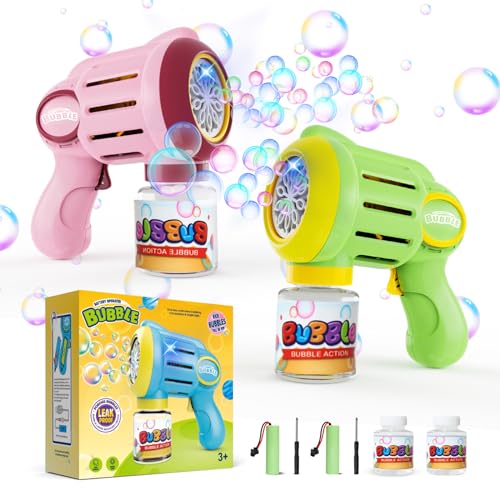 2 Pack Automatic Bubble Gun for Kids, Rechargeable