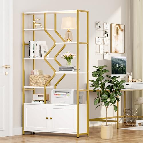 76" Tall Bookshelf with Cabinet Storage Organizer