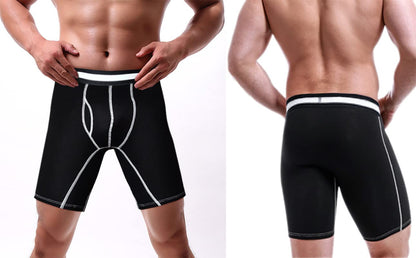 Men's Long Leg Boxer Briefs Cotton Underwear with Fly Pouch, 3-Pack (Black, Small)