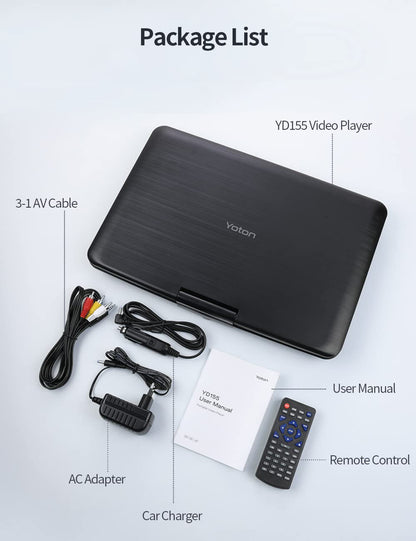 YOTON 17.5" Portable DVD Player with 15.5" HD Swivel Screen for Car and Kids, 4-6 Hours Working Time with Built-in Battery, Dual Stereo Speakers, USB/SD/AV/Audio/Gamepad Support [Not Support Blu-Ray]