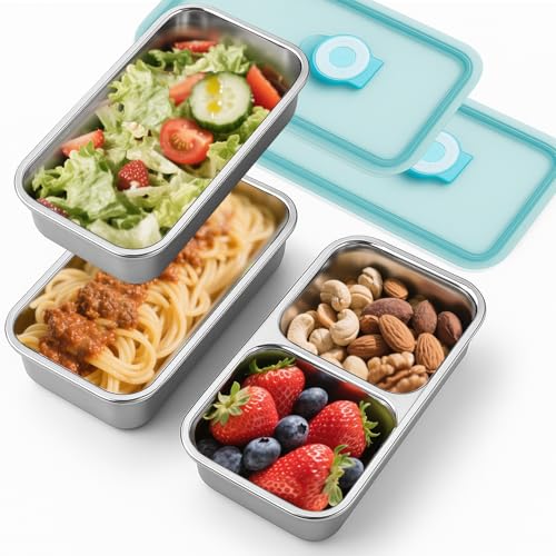 6 Pack Stainless Steel Divided Snack Containers