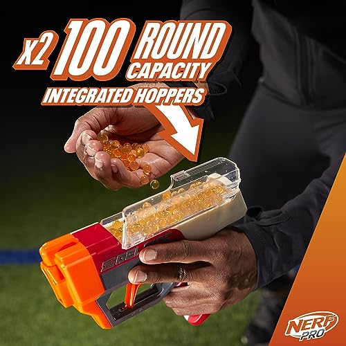 Nerf Pro Gelfire Dual Wield Pack, 2 Blasters, No-Prime Firing, 5000 Gelfire Rounds, 2X 100 Round Integrated Hoppers, 2 Eyewear, Ages 14 & Up