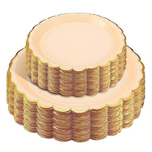 100 Pack Disposable Scalloped Paper Plates 9" 7"