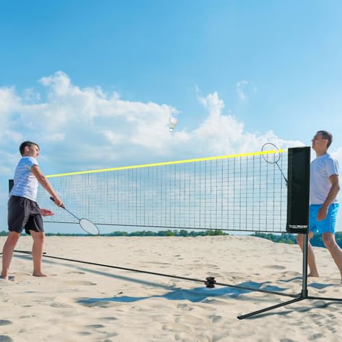 VEVOR Badminton Net, Height Adjustable Volleyball Net, 20ft Wide Foldable Pickleball Net, Portable Tennis Net Set with Poles, Stand, Bag, Rackets, Nylon Shuttlecocks, Kid Backyard Indoor Outdoor Use