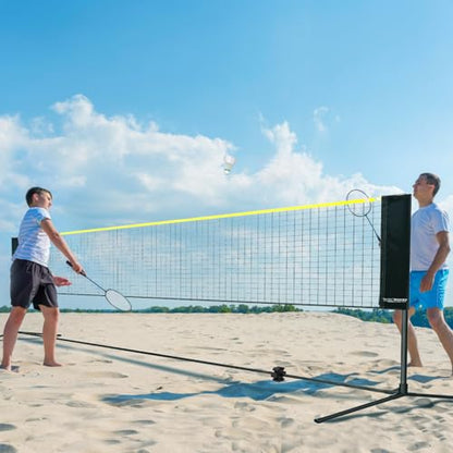 VEVOR Badminton Net, Height Adjustable Volleyball Net, 20ft Wide Foldable Pickleball Net, Portable Tennis Net Set with Poles, Stand, Bag, Rackets, Nylon Shuttlecocks, Kid Backyard Indoor Outdoor Use