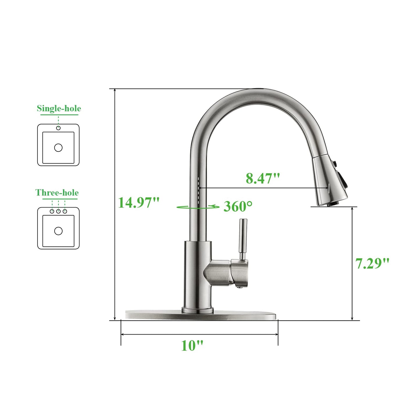 Kitchen Faucet, Splash Proof, Kitchen Sink Faucet, Faucet, Kitchen Faucet Pull Down, Faucet with Sprayer, Bar Faucet, Splash Proof, Nanometer Water Mode, Stainless Steel, Brushed PVD, PAKING PB1046