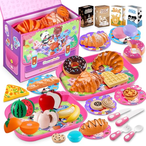 Play Food Cutting Kitchen Toy Set with Picnic Case